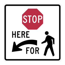 stop here for pedestrians left sign