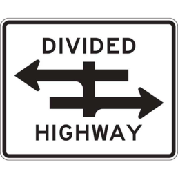 Divided highway crossing 4 way sign