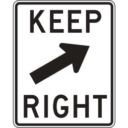 keep right with diagonal up arrow sign