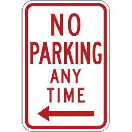 No parking any time left arrow sign