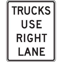 trucks use right lane sign