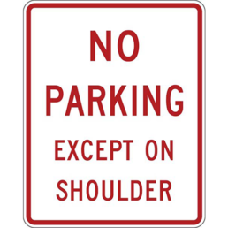 No parking except on shoulder sign