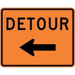 Detour left arrow sign