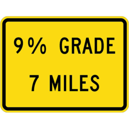 Grade and miles sign