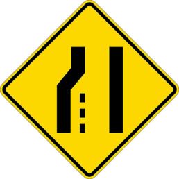 Lane ends left merges right sign