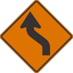 Left reverse curve symbol orange sign