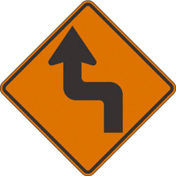Left reverse turn symbol orange sign