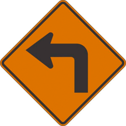 Left turn symbol orange sign
