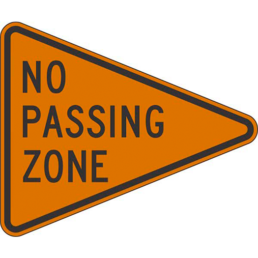 No passing zone orange sign