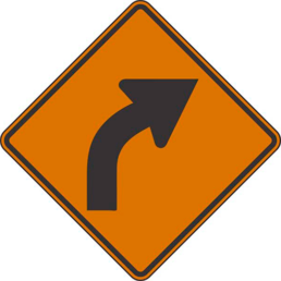 Right curve symbol orange sign