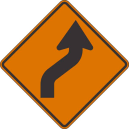 Right reverse curve symbol orange sign