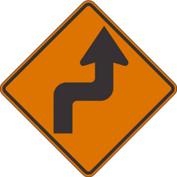 Right reverse turn symbol orange sign