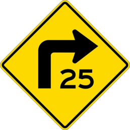 Right turn symbol with speed limit sign