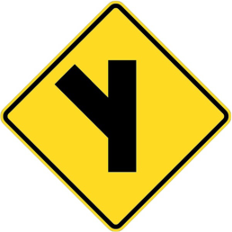 Side road oblique left arrow sign