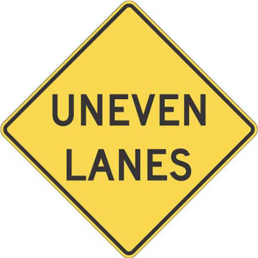 Uneven lanes sign