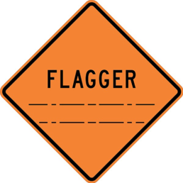 Flagger feet ahead sign