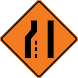 Lane ends left merge right sign