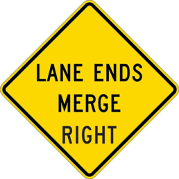 Lane ends merge right sign