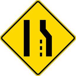 Lane ends right merge left sign