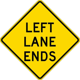 Left lane ends sign