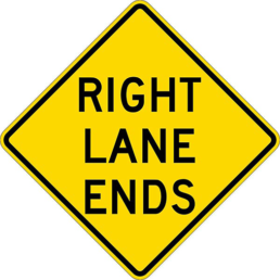 Right lane ends sign