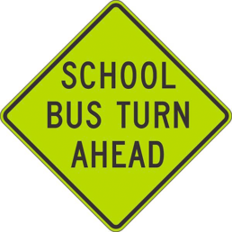 School bus turn ahead sign