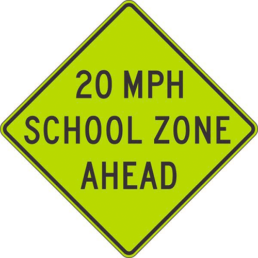 Miles per hour school zone sign