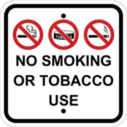 NO SMOKING OR TOBACCO USE SIGN sign