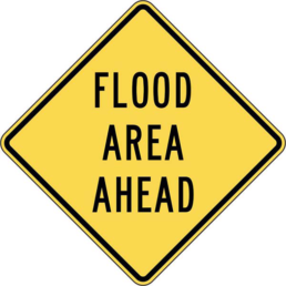 Flood area ahead sign