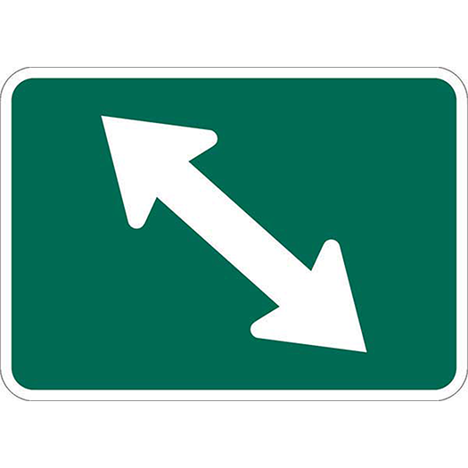Green sign with double left arrows, BICYCLE RTE ARROW DOUBLE LEFT 12X9.