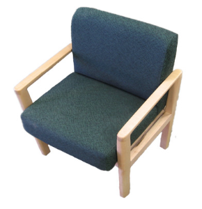 Child’s Monarch Lounge Chair with green cushion and light wood frame, top view.