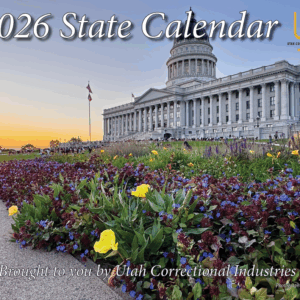 Utah State Capitol gardens at sunset on 2026 Calendar cover.