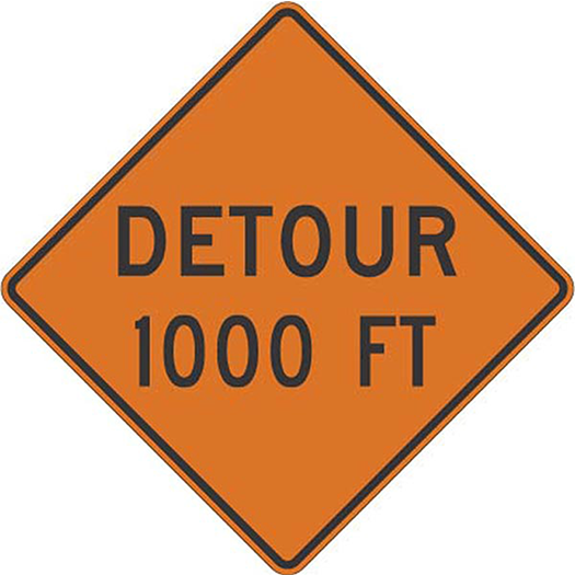 DETOUR (#FT, #MILES, AHEAD)