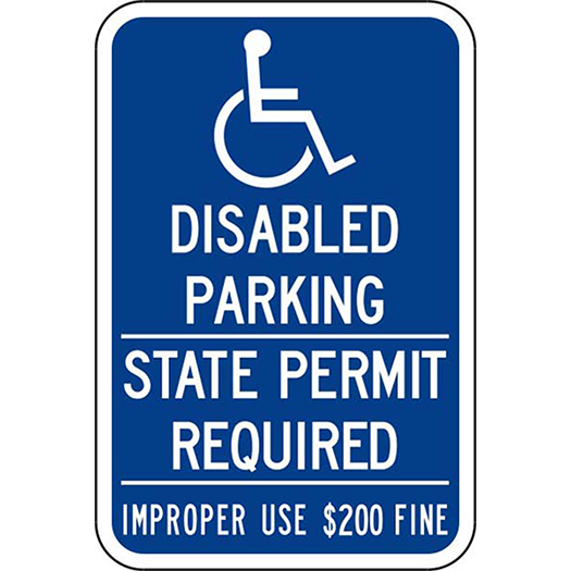 Disabled Sym Parking Only w/SPR with Fine 12x18: Permit req’d, misuse $200 fine.