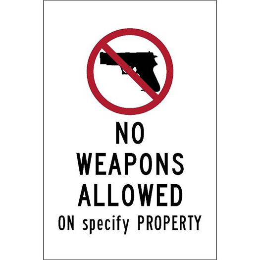 NO WEAPONS ALLOWED ON (TEXT) DECAL 4X6