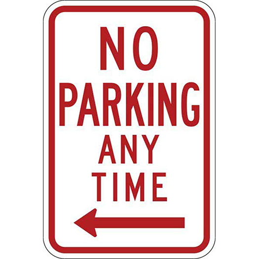 NO PARKING ANY TIME LEFT ARROW