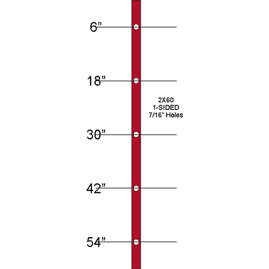 RED REFLECTOR STRIP with evenly spaced holes and markings at 6, 18, 30, 42, and 54.