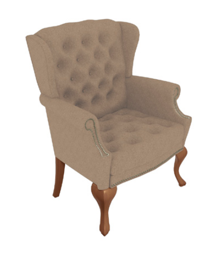 Richmond Mid-Back Wing Lounge Chair Queen Anne Legs, Diamond Tuft