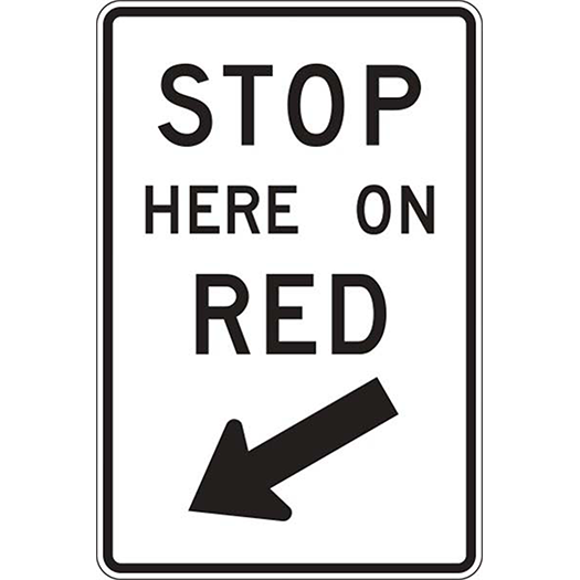 Stop Here On Red W/ Arrow 24X36 sign with a downward right-pointing arrow.